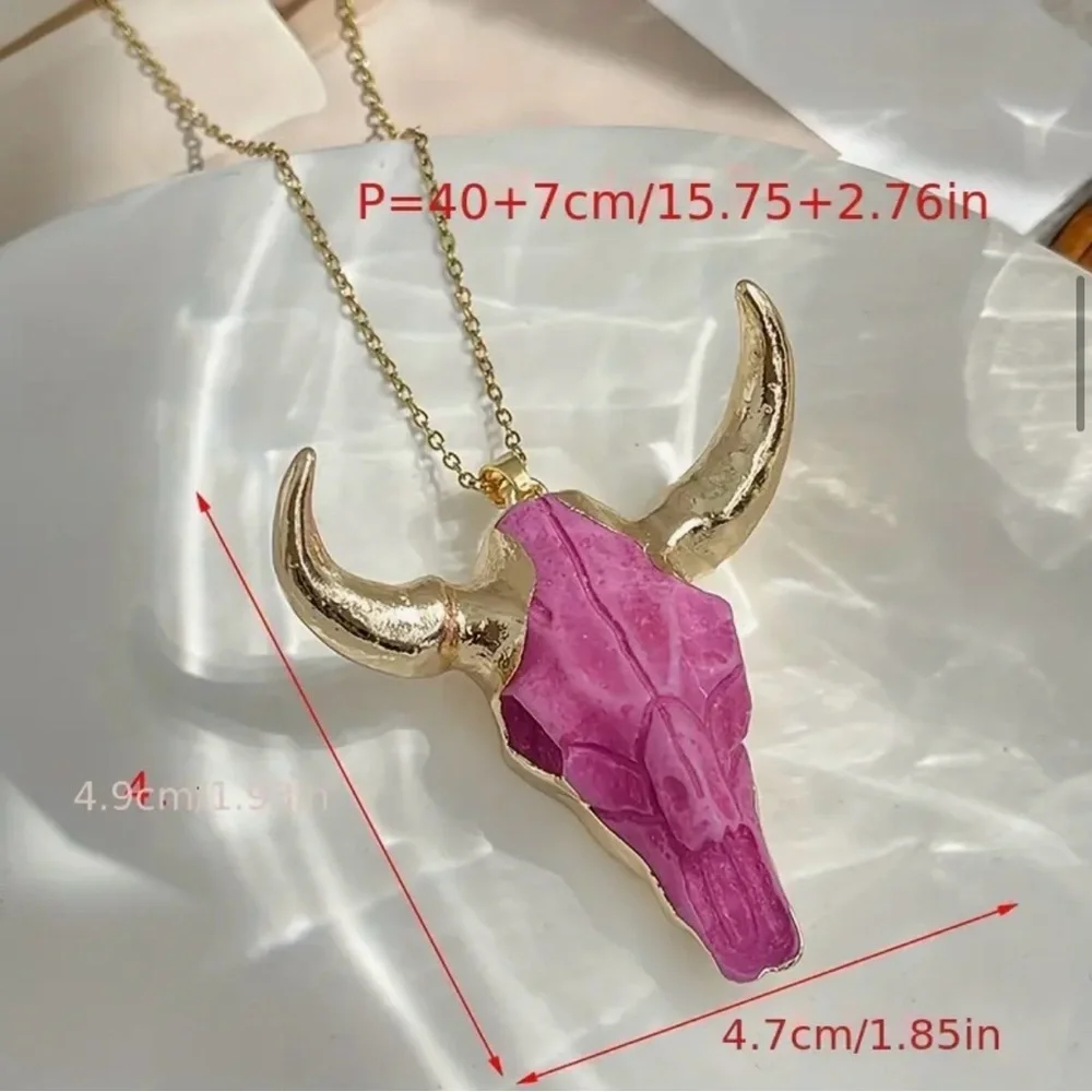 New Bull Skull Pendant Necklaces - Multicolor Stone Options - Picture 5 of 5